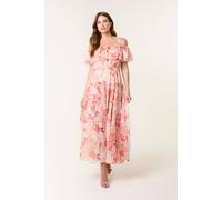 Blue Vanilla Pink Luxe Off The Shoulder Frill Maxi Dress Pink