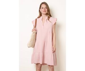 Blue Vanilla Pink Short Cheesecloth Frill Sleeve Tunic Slip On V-Neck Midi Pink