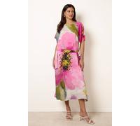 Blue Vanilla Painterly Floral Tie Waist Midi Dress - One Size - Pink