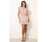 Blue Vanilla Women's Pink Ditsy Floral Cotton Ruffle Sleeve Top | Size: Small Blue Vanilla Pink S