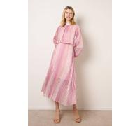 Blue Vanilla Zig Zag Metallic High Neck Puffball Pleated Dress - L - Pink