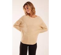 Blue Vanilla Plain Batwing Knitted Top In Stone Stone S/M