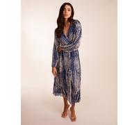 Blue Vanilla Pleated Abstract Snake Print Wrap Dress In Navy Navy S/M