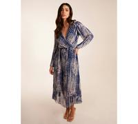 Blue Vanilla Pleated Abstract Snake Print Wrap Dress - S-M - Navy