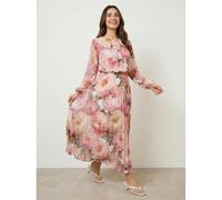 Blue Vanilla Pleated Floral Dress - S - Pink
