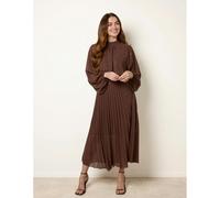 Blue Vanilla Women's Brown Pleated Metallic Sparkle High Neck Dress | Size: Large Blue Vanilla Brown L