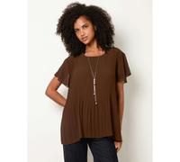 Blue Vanilla Pleated Short Sleeve Top - S-M - Brown