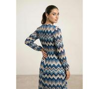 Blue Vanilla Pleated Zig Zag Print Dress - M-L - Blue