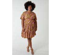 Blue Vanilla Plus Size Wrap Front Tier Hem Angel Sleeve Dress In Green Green 20