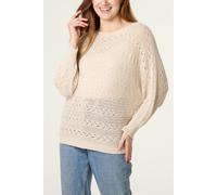 Blue Vanilla Pointelle Cable Batwing Jumper - M-L - Beige
