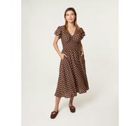 Blue Vanilla Polka Dot Double Frill Shirred Midi Dress - L - Brown