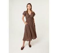 Blue Vanilla Polka Dot Double Frill Shirred Midi Dress - XL - Brown