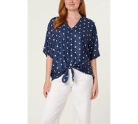 Blue Vanilla Polka Dot Knot Front Top - S-M - Navy
