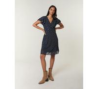 Blue Vanilla Women's Navy Polka Dot Mesh Frill Sleeve Wrap Dress With Tie Waist | Size: Small Blue Vanilla Navy S