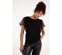 Blue Vanilla Polka Dot Mesh Sleeve T-Shirt In Black Black L