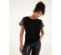 Blue Vanilla Polka Dot Mesh Sleeve T-shirt - S - Black