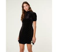 Blue Vanilla Polka Dot Puff Sleeve Dress - S - Black