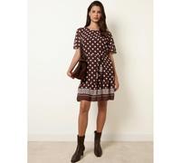 Blue Vanilla Polka Dot Short Sleeve Border Dress - L - Brown