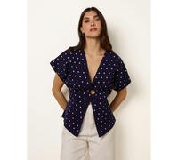 Blue Vanilla Women's Navy Polka Dot Short-Sleeve Knit Cardigan Top | Size: S/M Blue Vanilla Navy S/M