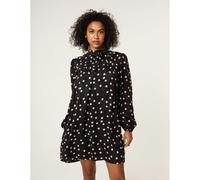 Blue Vanilla Black Polka Dot Tie Neck Smock Dress Black 10