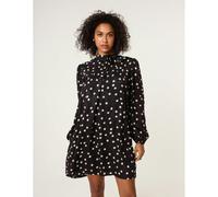 Blue Vanilla Black Polka Dot Tie Neck Smock Dress Black 16