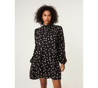Blue Vanilla Polka Dot Tie Neck Smock Dress - UK 18 - Black