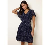 Blue Vanilla Polka Dot V Neck Tie Back Mini Dress - UK 18 - Navy