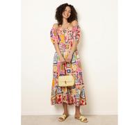 Blue Vanilla Postcard Tie Front Bardot Shirred Midi Dress - M - Multicoloured