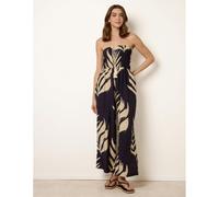 Blue Vanilla Printed Bandeau Tie Neck Shirred Jumpsuit - S-M - Navy
