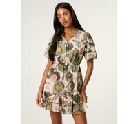 Blue Vanilla Women's Dark Green Printed Button Up Tiered Short Sleeve Dress | Size: Small Blue Vanilla Dark Green S
