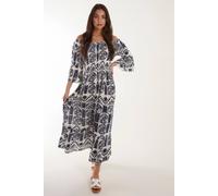 Blue Vanilla Printed Coconut Button Dress In Navy Navy S
