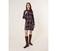 Blue Vanilla Printed Draped Cowl Neck Long Sleeve Dress - S-M - Navy