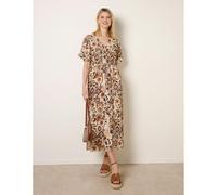Blue Vanilla Printed Drawstring Waist Midi Dress - S - Brown