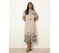 Blue Vanilla Women's Off White Printed Linen Belted Dress in Cream | Size: Large Blue Vanilla Cream L