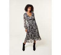 Blue Vanilla Printed Lurex Buckle Belted Midi Dress - UK 10-12 - Black