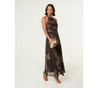 Blue Vanilla Printed Mesh Halterneck Belted Maxi Dress - S - Brown