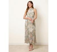Blue Vanilla Printed Pleated Dress With Belt - M-L - Green