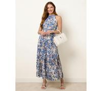 Blue Vanilla Printed Pleated Dress With Belt - M-L - Navy