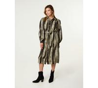 Blue Vanilla Printed Puff Sleeve Button Through Midi Dress - UK 18 - Khaki