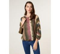 Blue Vanilla Women's Khaki Printed Round Neck Long Sleeve Top Blue Vanilla Khaki One Size
