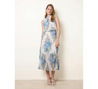 Blue Vanilla Printed Sleeveless Cowl Neck Pleated Dress - L - White