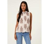 Blue Vanilla Women's Light Brown Printed Sleeveless High Neck Blouse | Size: S/M Blue Vanilla Light Brown S/M