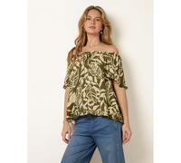 Blue Vanilla Printed Tie Front Top - S - Khaki