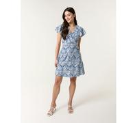 Blue Vanilla Women's Blue Printed Wrap Front Belted Waist Dress | Size: 10 Blue Vanilla Blue 10
