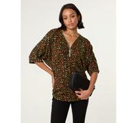 Blue Vanilla Printed Zip Front Top - M-L - Khaki
