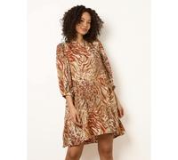 Blue Vanilla Puff Sleeve Metallic Animal Print Puff Sleeve Tunic Dress - S-M - Brown