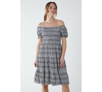 Blue Vanilla Puff Sleeve Shirred Dress In White White 8