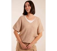 Blue Vanilla Puff Sleeve V-Neck Knit Top In Beige Beige