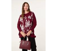 Blue Vanilla Women's Red Embroidered Round Neck Jumper in Burgundy Blue Vanilla Burgundy One Size