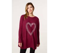 Blue Vanilla Women's Red Heart Diamante Oversized Jumper Blue Vanilla Red One Size